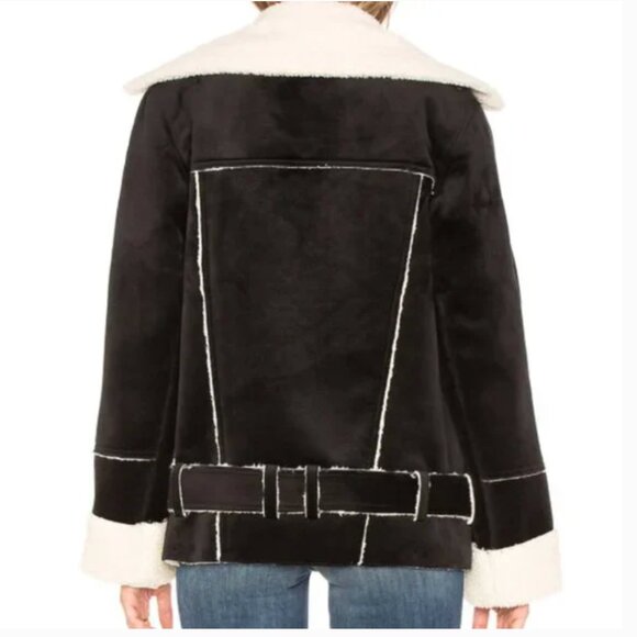 BLANK NYC Down and Out Black Velvet Shearling Oversized Zip Jacket Size S - Picture 3 of 11